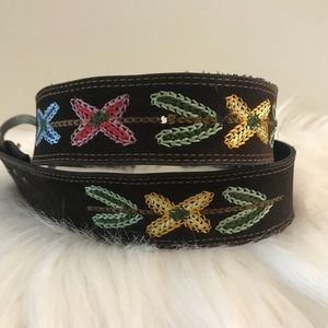 Brown with colorful embroidered Flowers 34” Belt